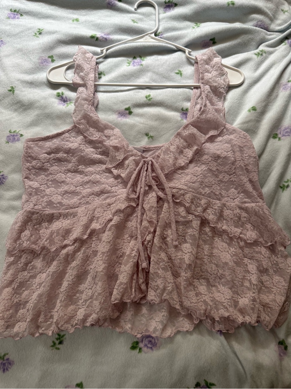 Lavender  Lace Ruffled Tank Top